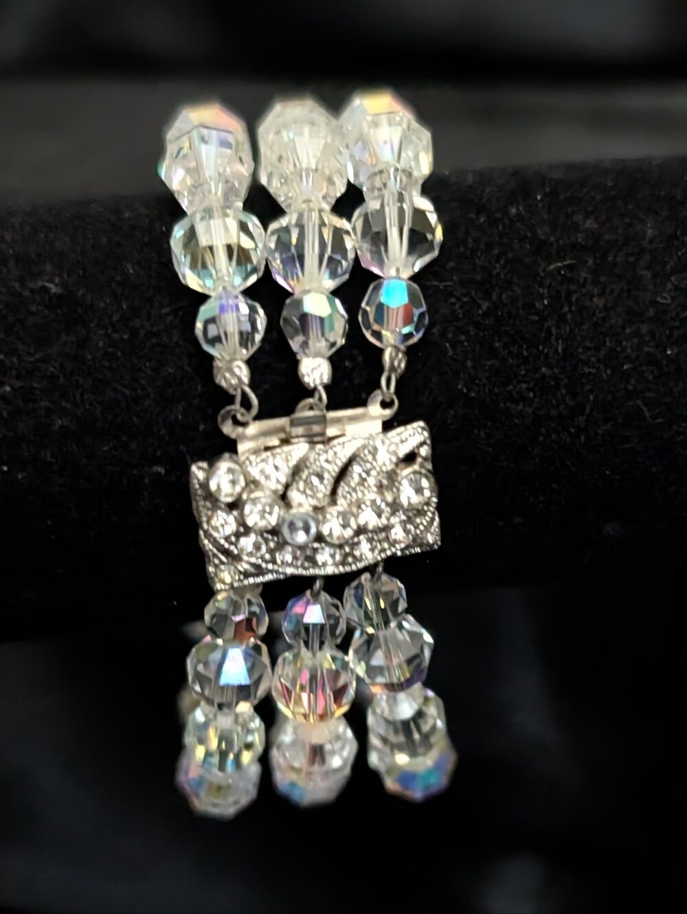 #118. Estate Crystal Aurora Glass Bead Bracelet - Clear